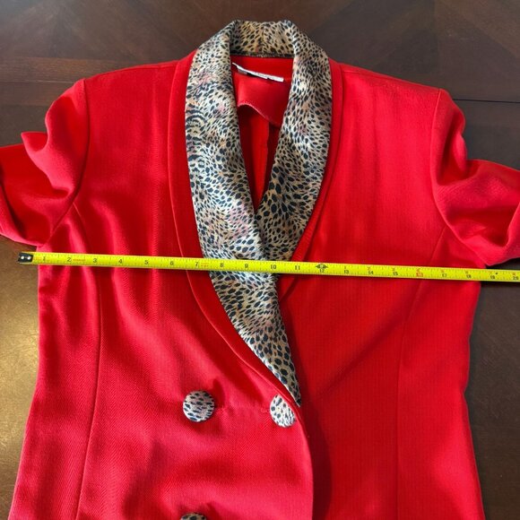 Vintage Caron Chicago Red Long Coat Size 6 Leopard Print Collar Made in USA - Picture 4 of 7